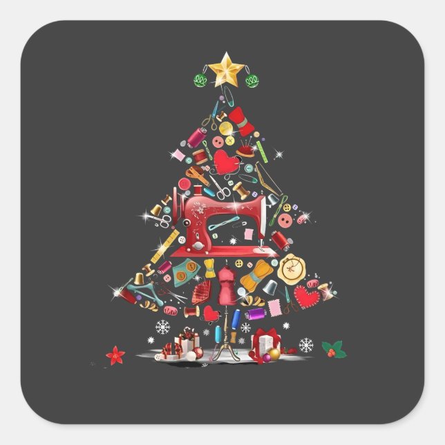 Sticker Carré Quilter Merry Christmas Tree Quilt Block Quilting  (Devant)