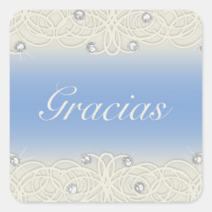 Sticker Carré Quinceanera Bleu étincelle et dentelle