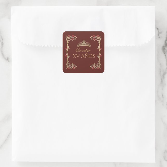 Sticker Carré Quinceanera Burgundy and Gold  (Sac)