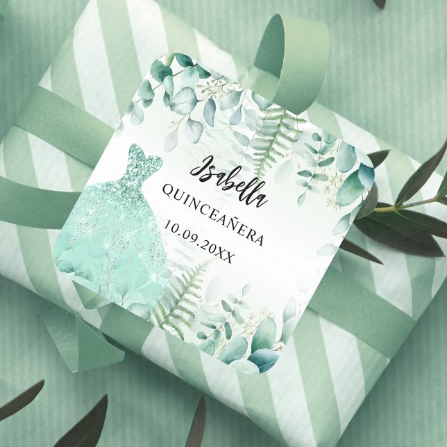 Sticker Carré Quinceanera eucalyptus bois vert (Créateur téléchargé)