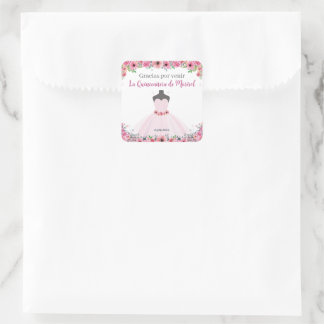 Sticker Carré Quinceanera Florale Rose
