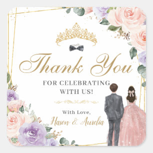 Sticker Carré Quinceañera Lilac Blush Floral Twins Garçon Girl