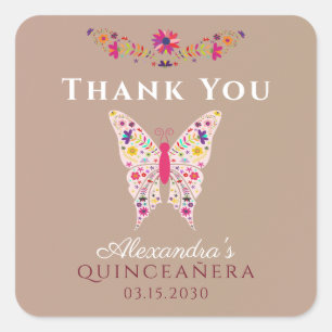 Sticker Carré Quinceañera pour Merci d'anniversair