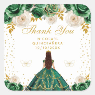 Sticker Carré Quinceañera Princesse Florale Verte