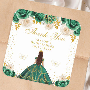 Sticker Carré Quinceañera Princesse Florale Verte