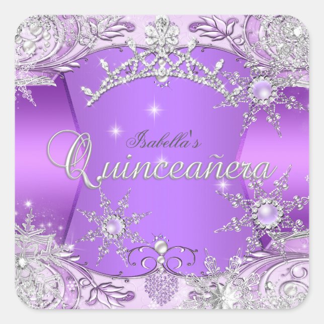 Sticker Carré Quinceanera Purple Winter Wonderland Snowflakes (Devant)