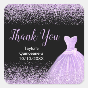 Sticker Carré Quinceanera Robe claire violet Parties scintillant
