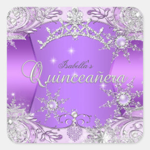 Sticker Carré Quinceanera Violet Hiver Merveilleux Flocons de Ne