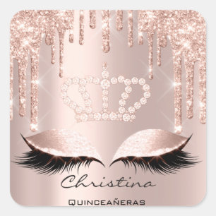 Sticker Carré Quinceañeras Sweet 16e 15e couronne d'étincelle nu