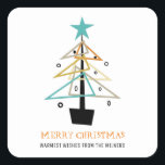 Sticker Carré Quirky Vintage Christmas Tree Mid Century Moderne<br><div class="desc">Donnez à vos amis et à votre famille un autocollant amusant style du milieu du siècle sur leur carte de vacances cette année. Avec son arbre de Noël rétro et funky en bleu turquoise,  orange,  bronzé,  or et noir,  il est sûr d'être aimé par tous ceux qui le reçoivent.</div>
