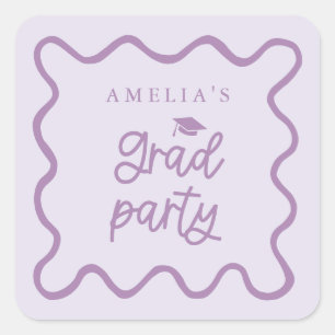 Sticker Carré Quirky Wavy Line Purple Grad Party Favoriser