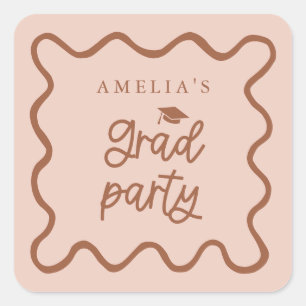 Sticker Carré Quirky Wavy Line Terracotta Grad Party Favoriser