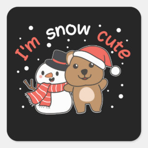 Sticker Carré Quokka Je suis Snow Cute Snowman Pun de neige