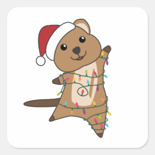 Sticker Carré Quokka Noël Neige Animaux d'hiver Quokkas