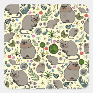 Sticker Carré Quokkas en Jaune