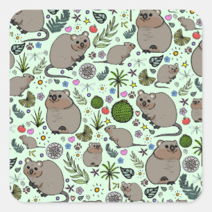 Sticker Carré Quokkas en vert
