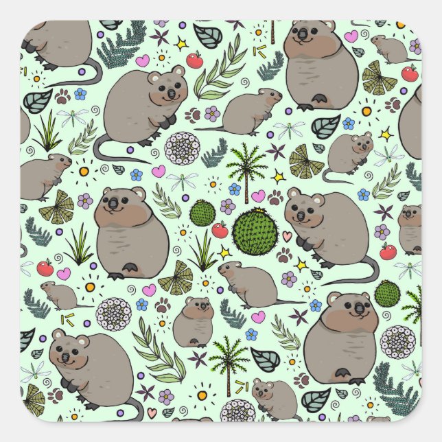 Sticker Carré Quokkas en vert (Devant)