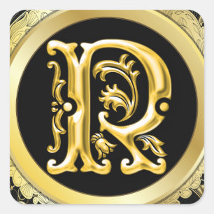 Sticker Carré R initial en or
