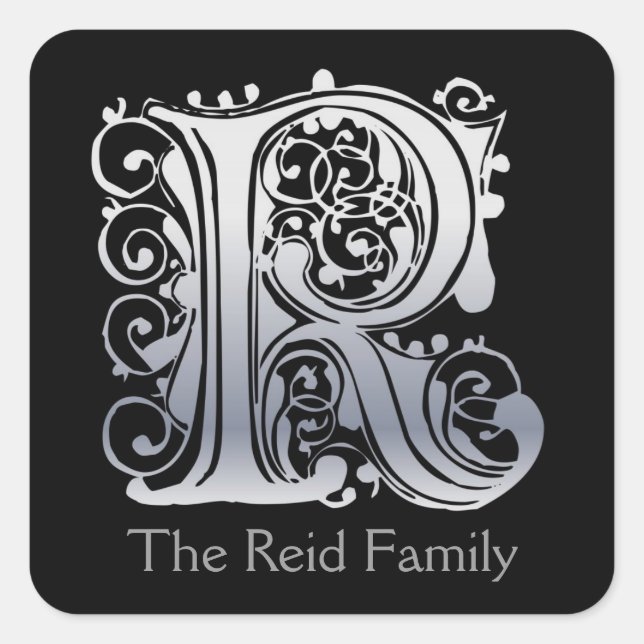 Sticker Carré R Monogramme "Dentelle d'argent" conception Envelo (Devant)