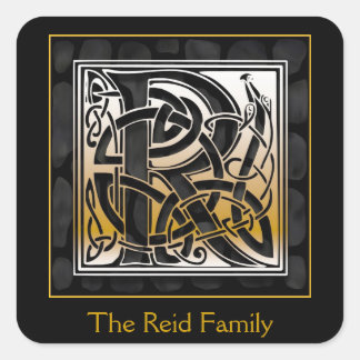 Sticker Carré R Monogramme "Pierre noire" - Enveloppes