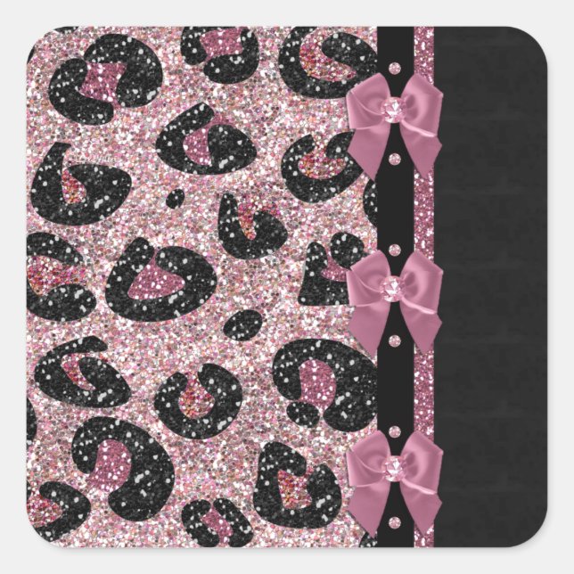 Sticker Carré RAB Rockabilly Pink Leopard Ribbon Bows (Devant)