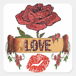 Sticker Carré RAB Rockabilly Roses, Amour & Rouge à Lèvres