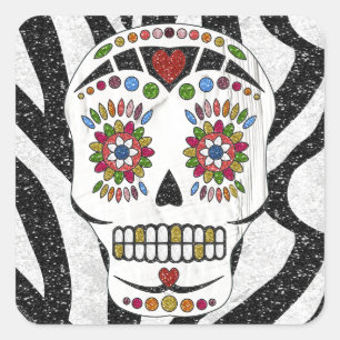 Sticker Carré RAB Rockabilly Sugar Skull on Zebra