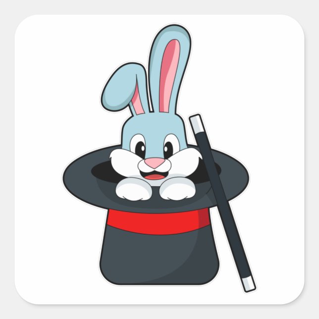 Sticker Carré Rabbit à la magie avec baguette et Casquette (Devant)