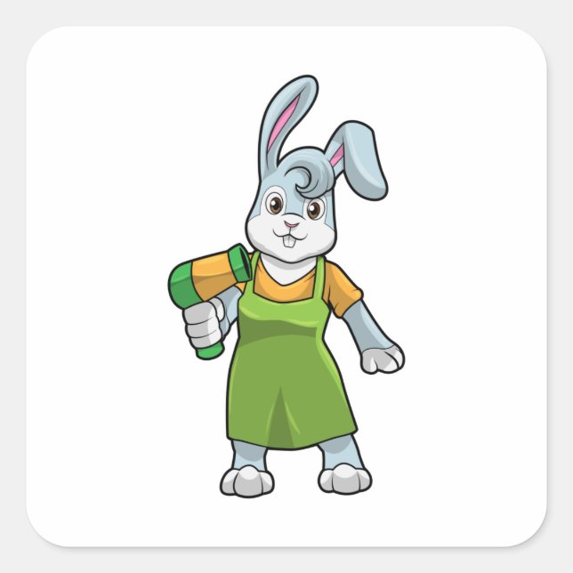 Sticker Carré Rabbit comme coiffeur avec sèche-cheveux (Devant)