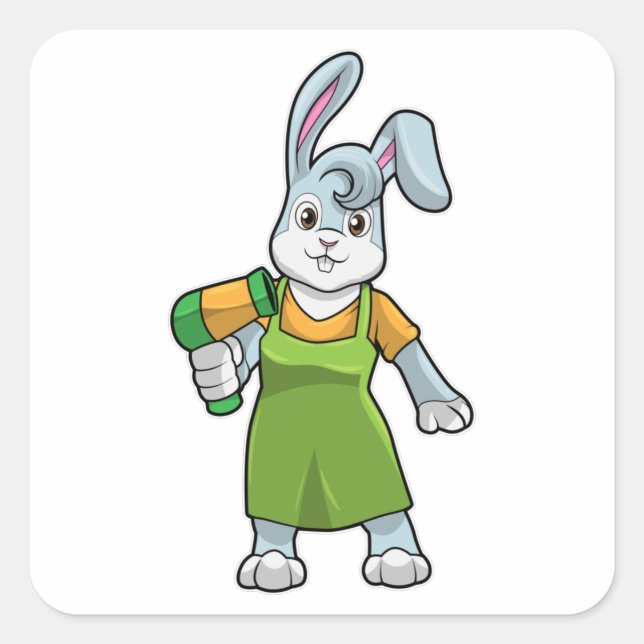 Sticker Carré Rabbit comme coiffeur avec sèche-cheveux (Devant)