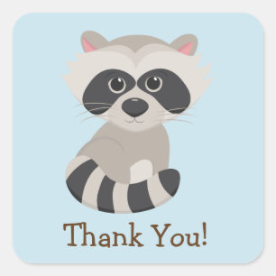 Sticker Carré Raccoon animal de bois sur Merci bleu