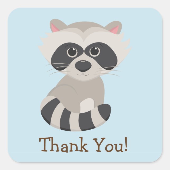 Sticker Carré Raccoon animal de bois sur Merci bleu (Devant)