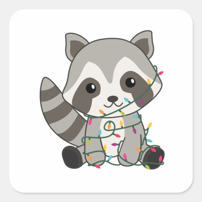 Sticker Carré Raccoon Christmas Snow Winter Raccoons (Devant)