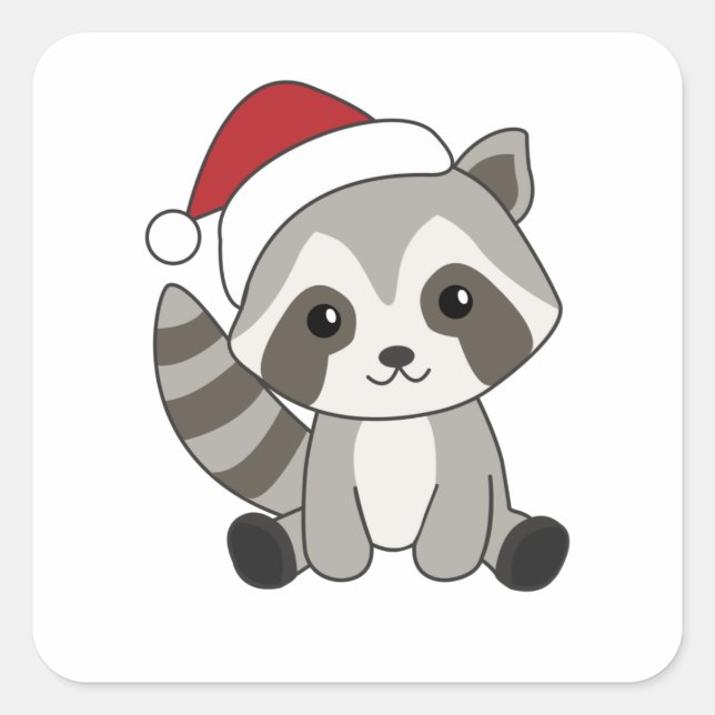 Sticker Carré Raccoon Christmas Snow Winter Raccoons (Devant)