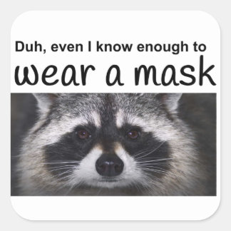 Sticker Carré Raccoon Coroma Covid 19 Masque à la bouche par Fun