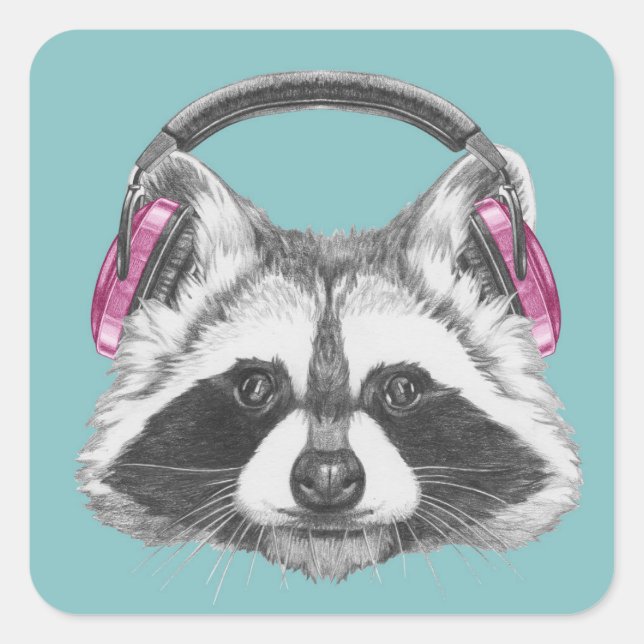 Sticker Carré Raccoon d'Héadphone (Devant)