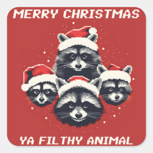 Sticker Carré Raccoon Joyeux Noël ya animal sale
