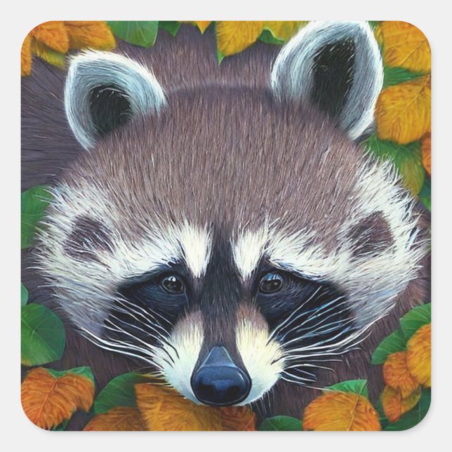Sticker Carré Raccoon mignon (Devant)