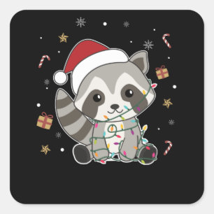 Sticker Carré Raccoon Noël Neige hiver Raccoon