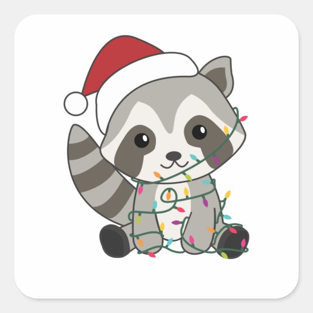 Sticker Carré Raccoon Noël Neige hiver Raccoon (Devant)