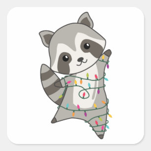 Sticker Carré Raccoon Noël Neige hiver Raccoon