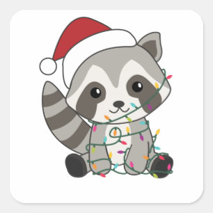 Sticker Carré Raccoon Noël Neige hiver Raccoon