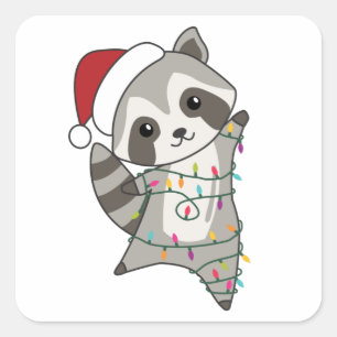 Sticker Carré Raccoon Noël Neige hiver Raccoon