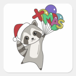 Sticker Carré Raccoon Noël Neige hiver Raccoon