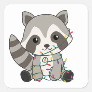 Sticker Carré Raccoon Noël Neige hiver Raccoon