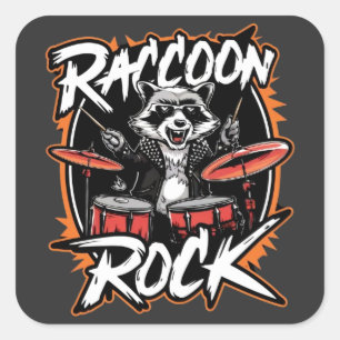 Sticker Carré Raccoon Rock T-shirt - Funny Raccoon Cowboy Design