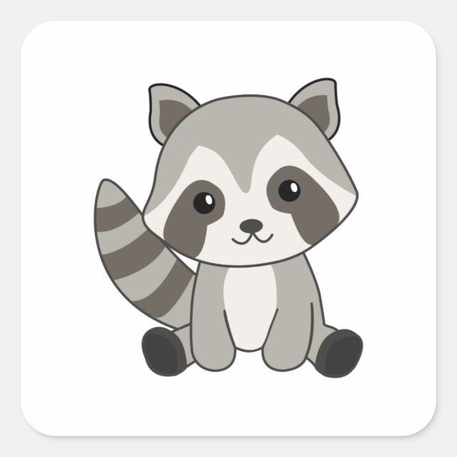 Sticker Carré Raccoon Sweet Animaux Pour Enfants Funny Raccoons (Devant)