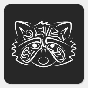 Sticker Carré Raccoon tribal noir et blanc