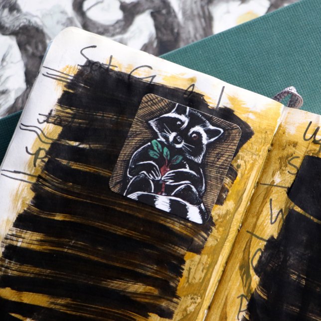 Sticker Carré Raccoon Turnip Art (Créateur téléchargé)