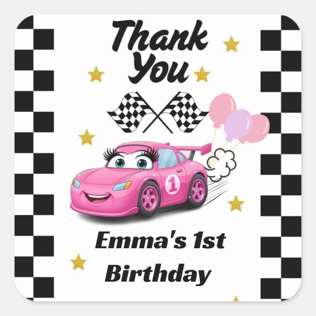 Sticker Carré Race Car Girl'anniversaire (Devant)